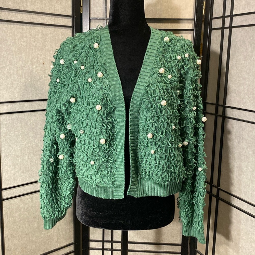 Mighty Fine loop & pearl cardigan- see measurements for sizing! Gorgeous❤️ - Picture 1 of 10